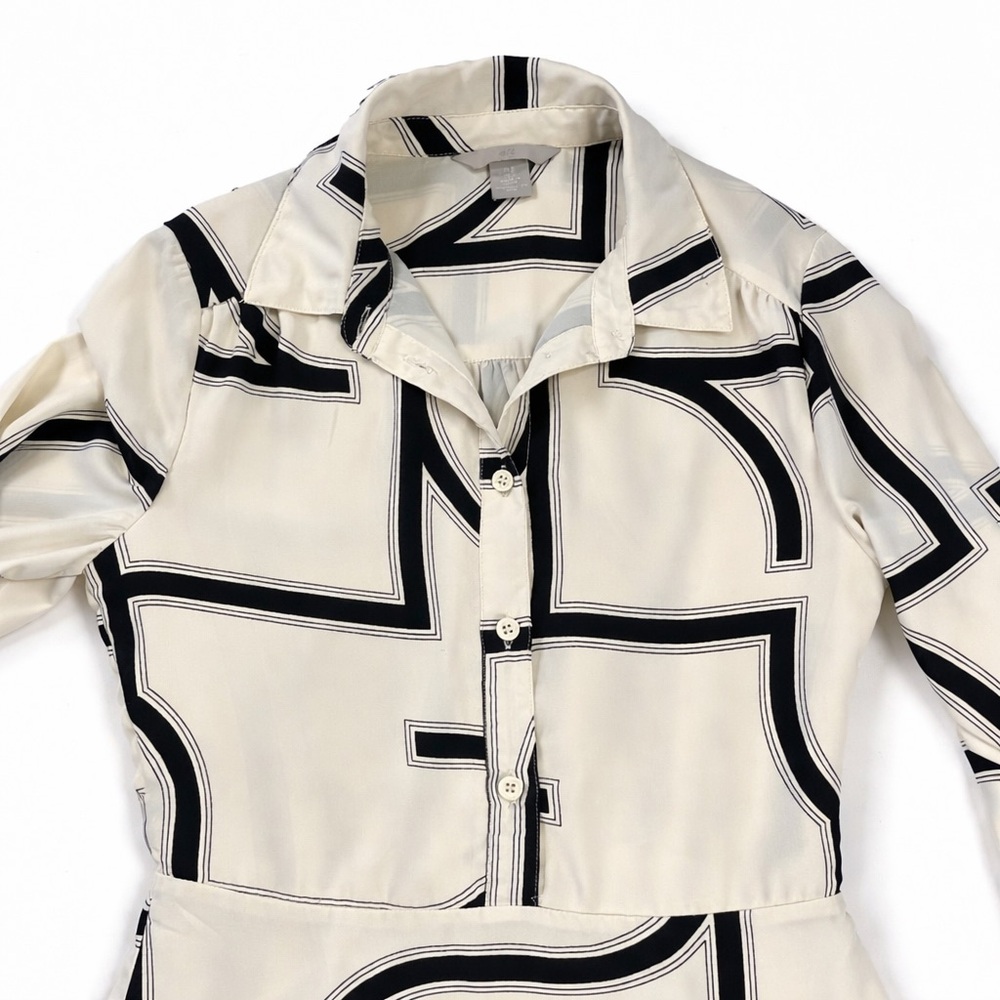 Minimalist Abstract Geo Shirt Dress | Cream Black | Modern Chic | S - Picture 3 of 11